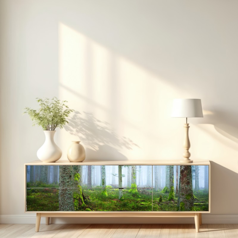 Naklejka repozycjonowalna mglisty las sosnowy z Alzacji – Wallissimo® Naklejka repozycjonowalna mglisty las sosnowy z Alzacji – Wallissimo®