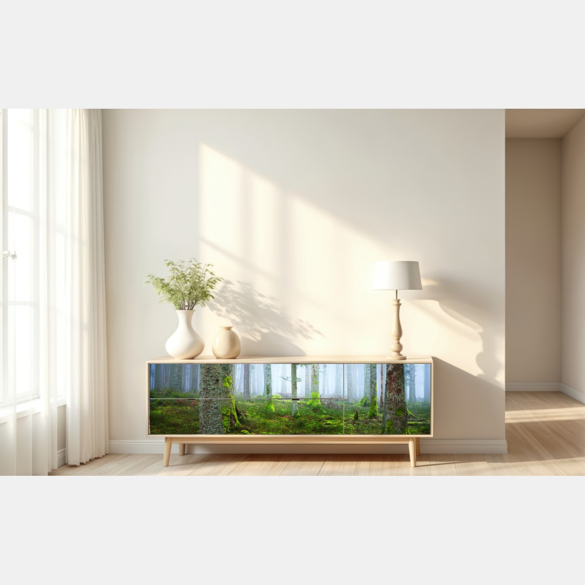 Naklejka repozycjonowalna mglisty las sosnowy z Alzacji – Wallissimo® Naklejka repozycjonowalna mglisty las sosnowy z Alzacji – Wallissimo®