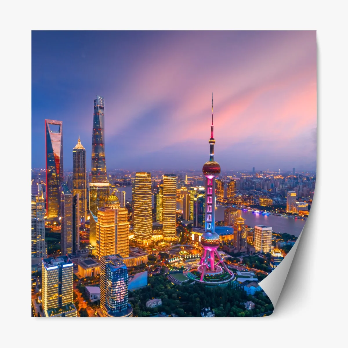 Naklejka repozycjonowalna Szanghaj nocna panorama miasta – Wallissimo® Naklejka repozycjonowalna Szanghaj nocna panorama miasta – Wallissimo®