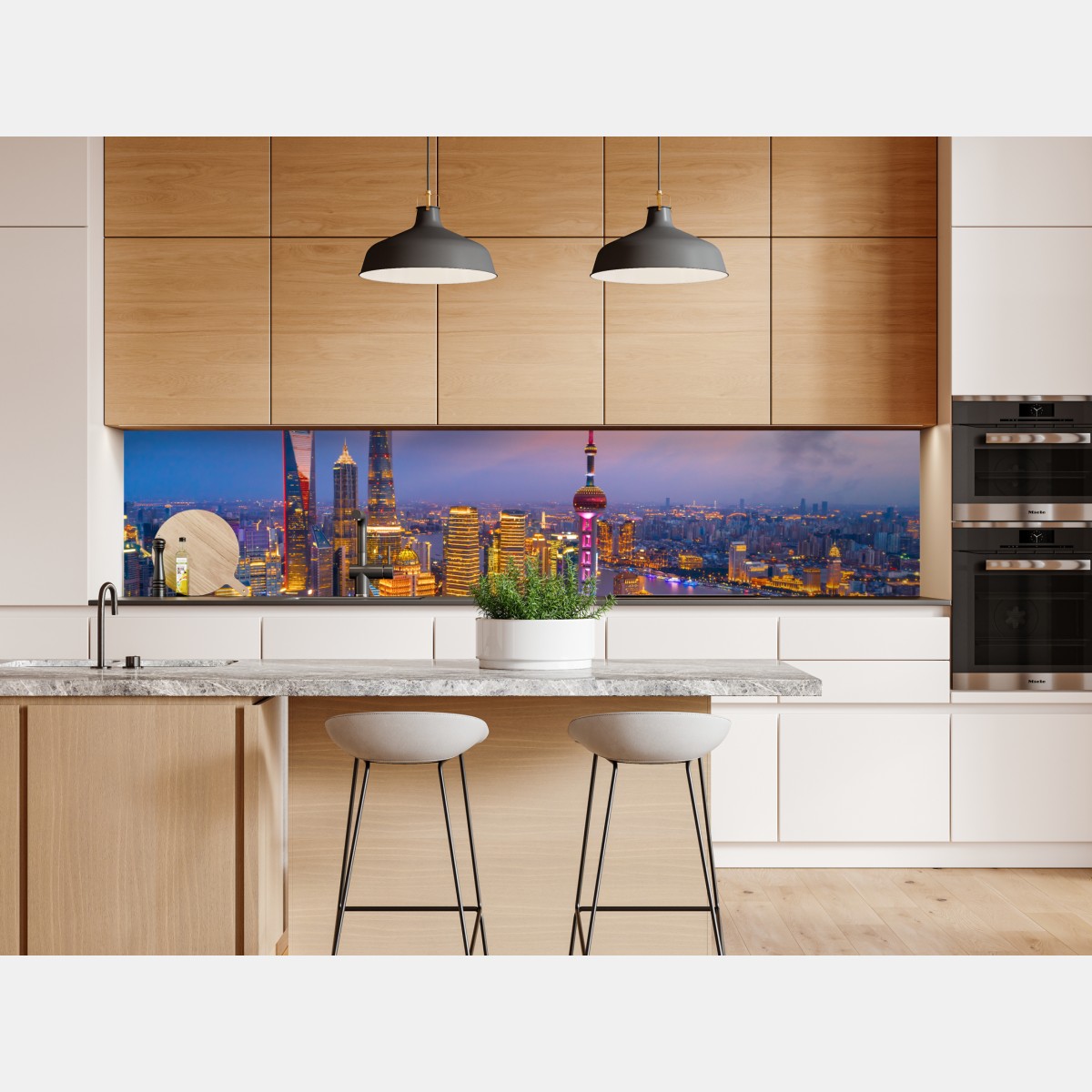 Naklejka repozycjonowalna Szanghaj nocna panorama miasta – Wallissimo® Naklejka repozycjonowalna Szanghaj nocna panorama miasta – Wallissimo®