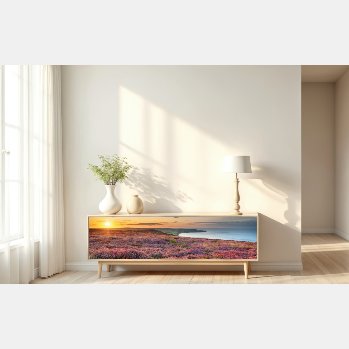 Naklejka repozycjonowalna zachód słońca nad wrzosowiskiem na North York Moors – Wallissimo® Naklejka repozycjonowalna zachód słońca nad wrzosowiskiem na North York Moors – Wallissimo®