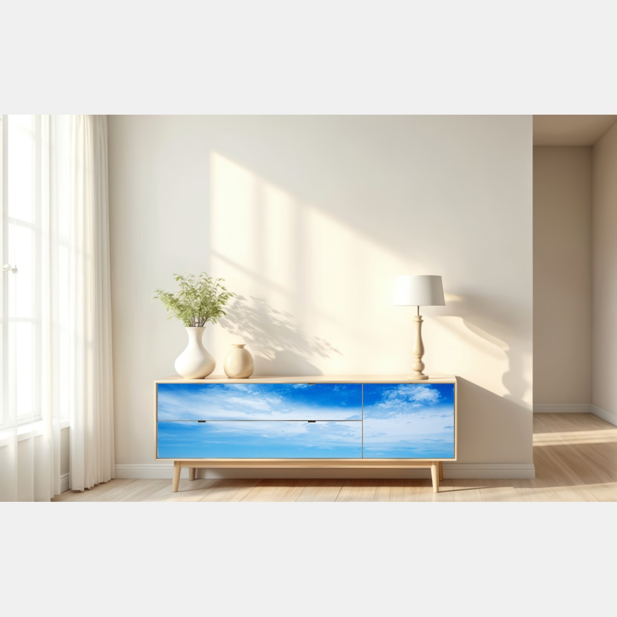 Naklejka repozycjonowalna zielona łąka pod błękitnym niebem – Wallissimo® Naklejka repozycjonowalna zielona łąka pod błękitnym niebem – Wallissimo®