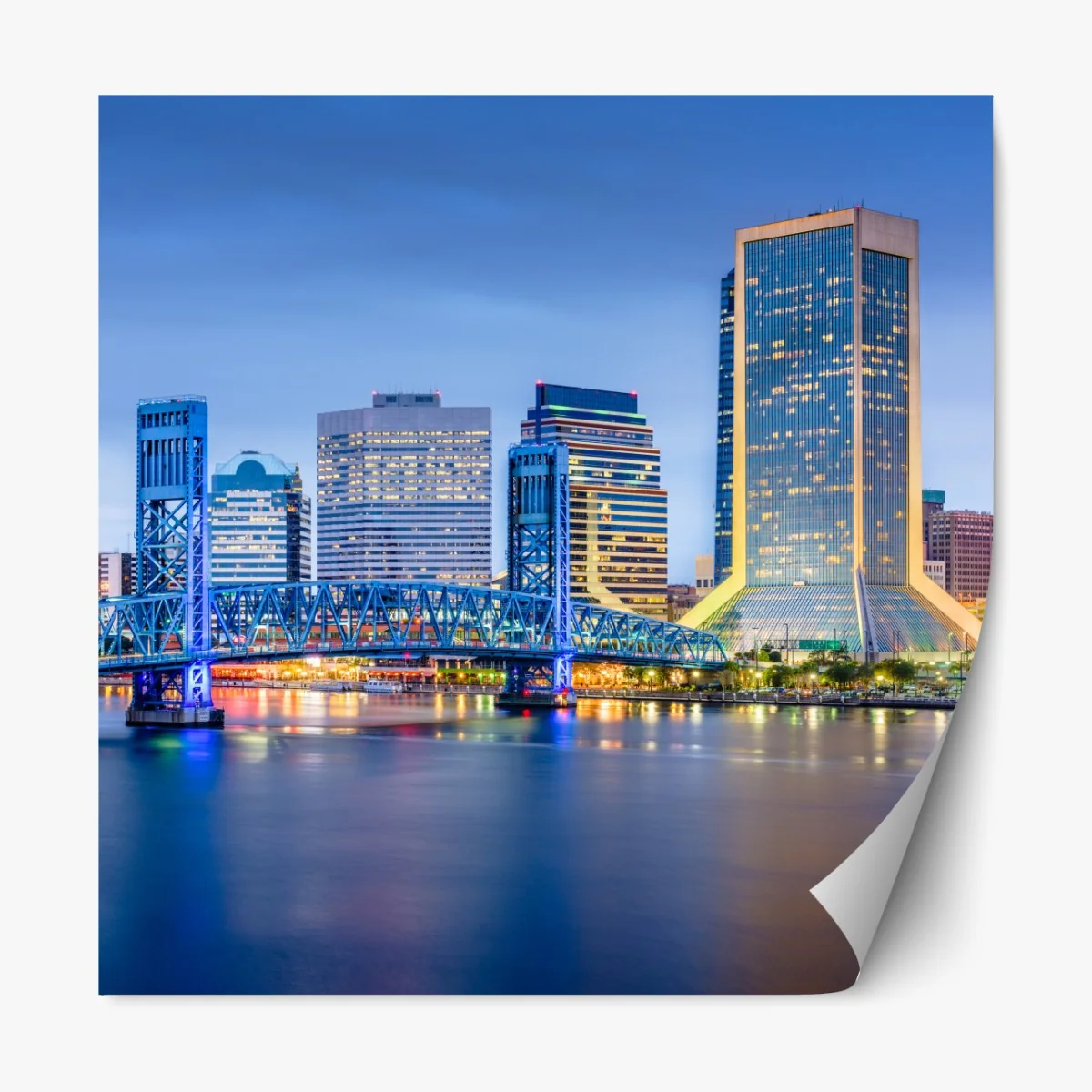 Naklejka repozycjonowalna Jacksonville panorama miasta o zmierzchu – Wallissimo® Naklejka repozycjonowalna Jacksonville panorama miasta o zmierzchu – Wallissimo®
