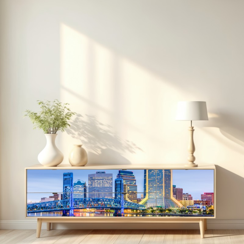 Naklejka repozycjonowalna Jacksonville panorama miasta o zmierzchu – Wallissimo® Naklejka repozycjonowalna Jacksonville panorama miasta o zmierzchu – Wallissimo®