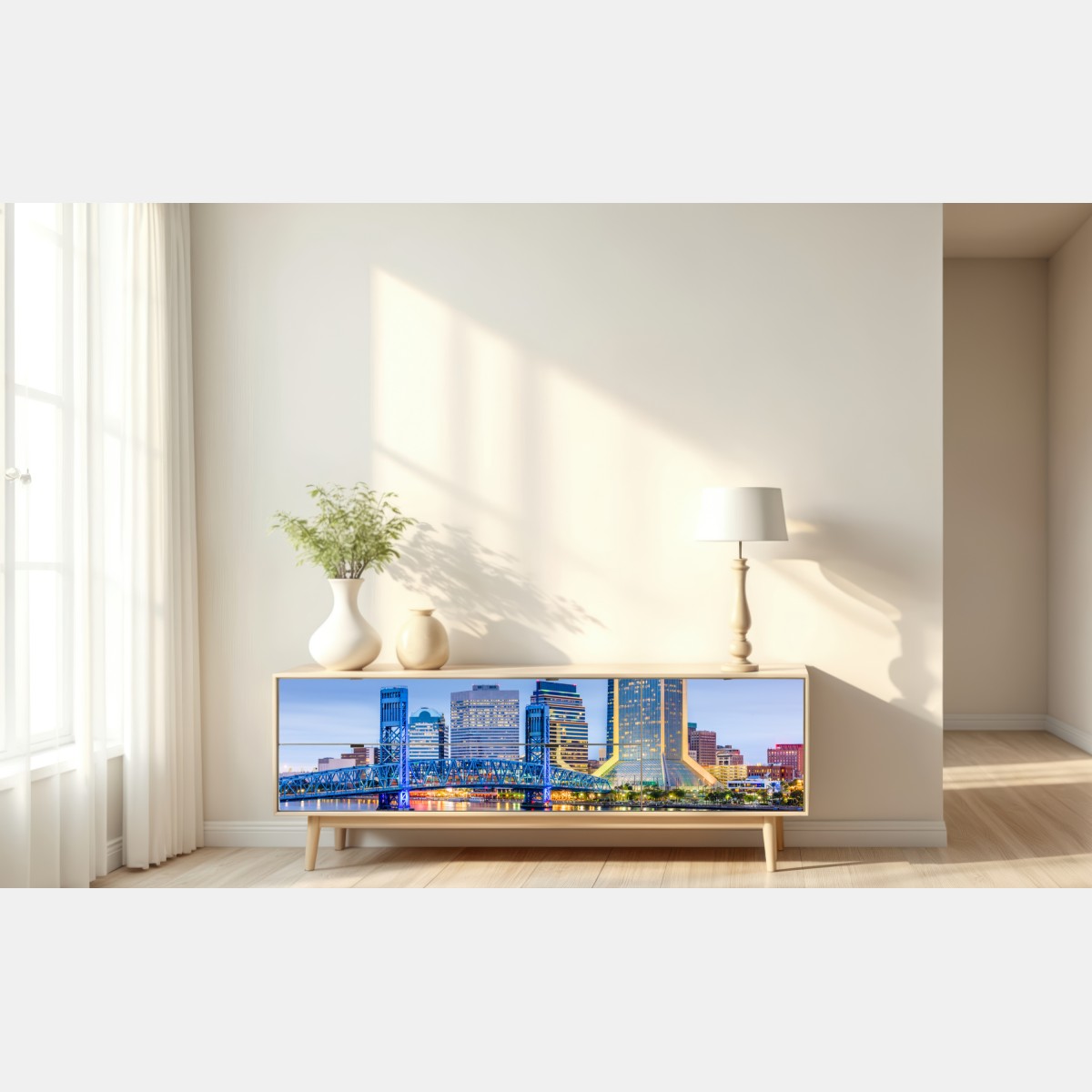 Naklejka repozycjonowalna Jacksonville panorama miasta o zmierzchu – Wallissimo® Naklejka repozycjonowalna Jacksonville panorama miasta o zmierzchu – Wallissimo®