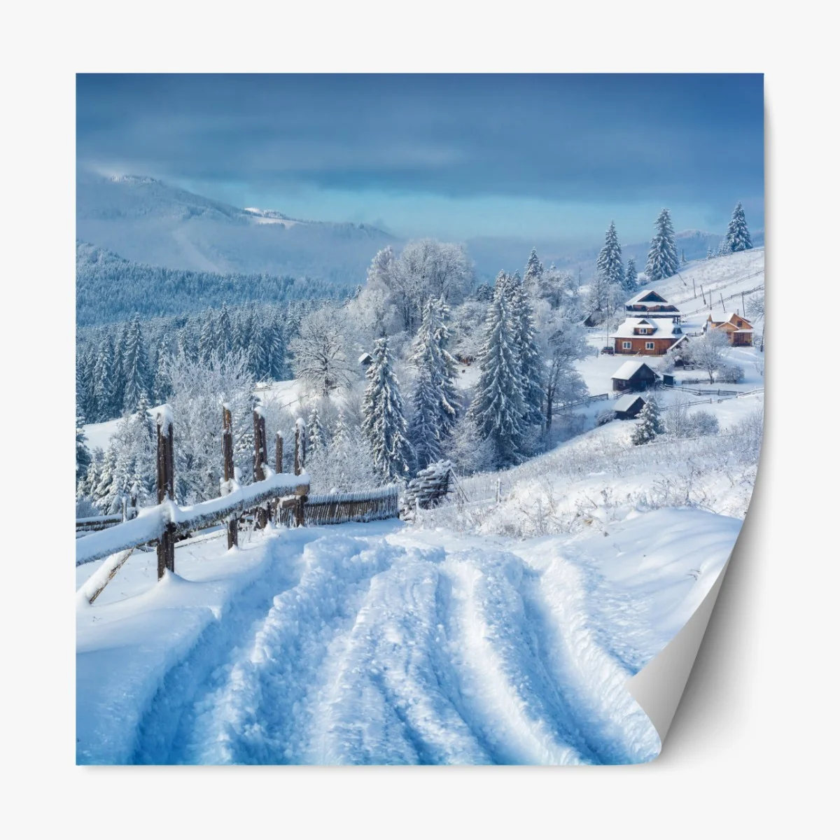 Naklejka repozycjonowalna zimowa ścieżka do alpejskiej wioski – Wallissimo® Naklejka repozycjonowalna zimowa ścieżka do alpejskiej wioski – Wallissimo®