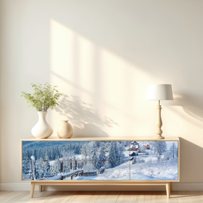 Naklejka repozycjonowalna zimowa ścieżka do alpejskiej wioski – Wallissimo® Naklejka repozycjonowalna zimowa ścieżka do alpejskiej wioski – Wallissimo®