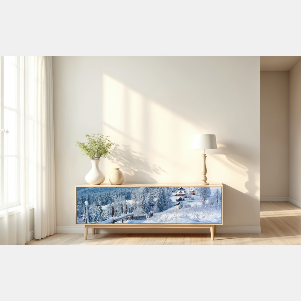 Naklejka repozycjonowalna zimowa ścieżka do alpejskiej wioski – Wallissimo® Naklejka repozycjonowalna zimowa ścieżka do alpejskiej wioski – Wallissimo®