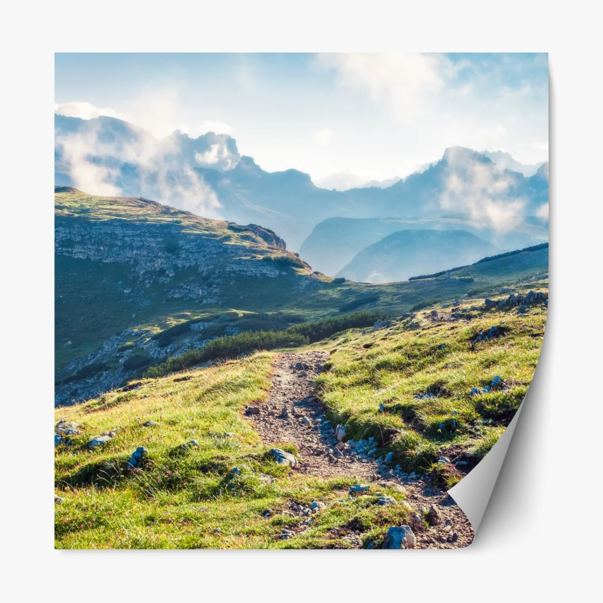 Naklejka repozycjonowalna mglisty poranek na Monte Piana, Dolomity – Wallissimo® Naklejka repozycjonowalna mglisty poranek na Monte Piana, Dolomity – Wallissimo®