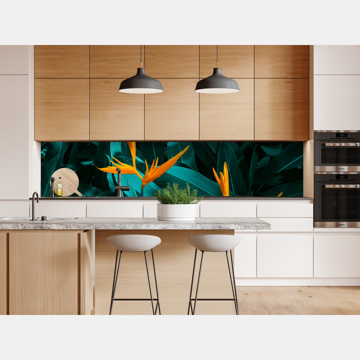 Naklejka repozycjonowalna tropikalna strelicja na turkusowych liściach – Wallissimo® Naklejka repozycjonowalna tropikalna strelicja na turkusowych liściach – Wallissimo®