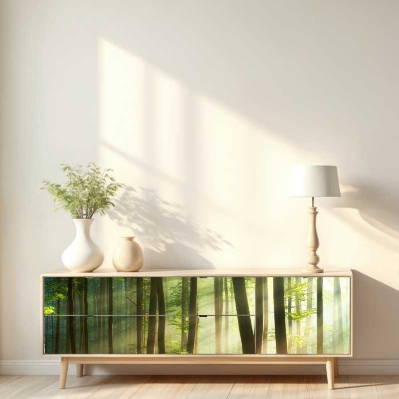 Naklejka repozycjonowalna poranny las skąpany w słońcu – Wallissimo® Naklejka repozycjonowalna poranny las skąpany w słońcu – Wallissimo®