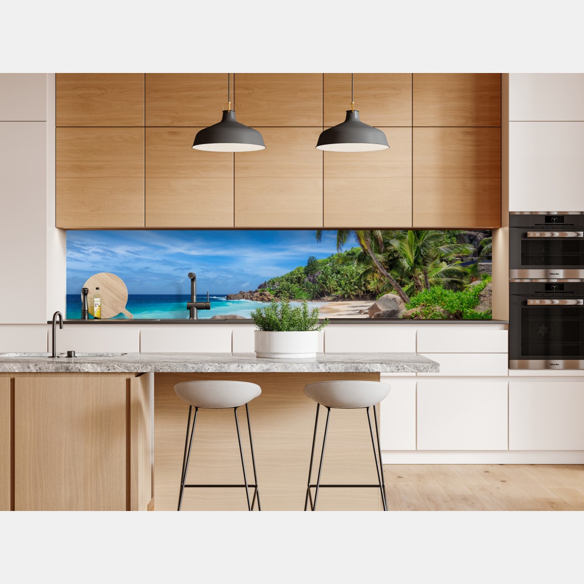 Naklejka repozycjonowalna tropikalna plaża z palmami – Wallissimo® Naklejka repozycjonowalna tropikalna plaża z palmami – Wallissimo®