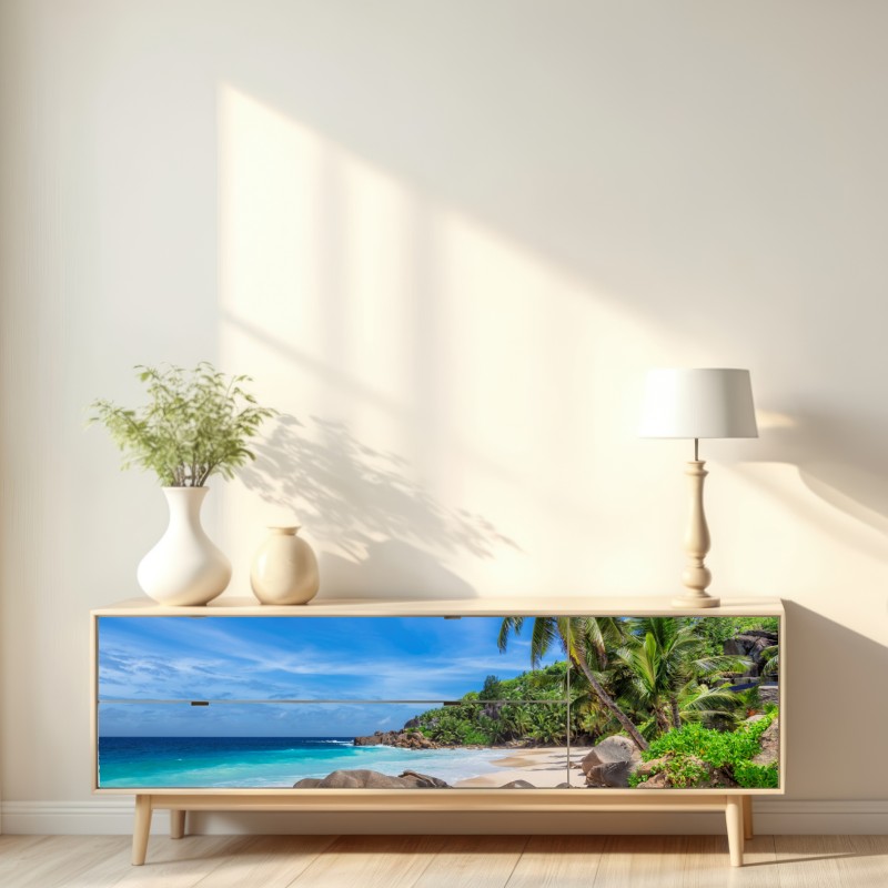 Naklejka repozycjonowalna tropikalna plaża z palmami – Wallissimo® Naklejka repozycjonowalna tropikalna plaża z palmami – Wallissimo®