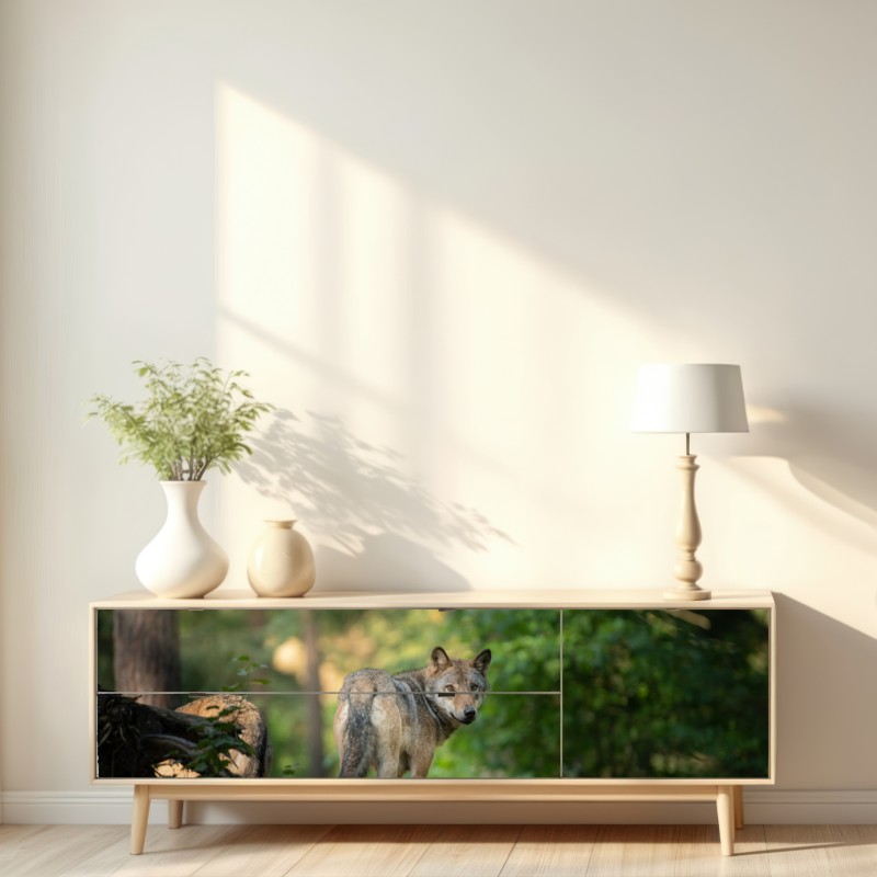 Naklejka repozycjonowalna wilk w leśnej polanie – Wallissimo® Naklejka repozycjonowalna wilk w leśnej polanie – Wallissimo®