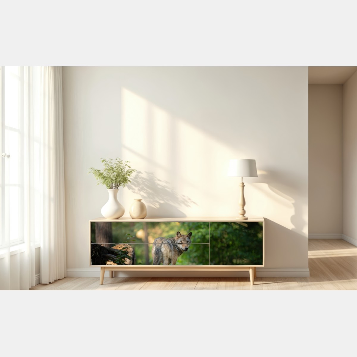 Naklejka repozycjonowalna wilk w leśnej polanie – Wallissimo® Naklejka repozycjonowalna wilk w leśnej polanie – Wallissimo®