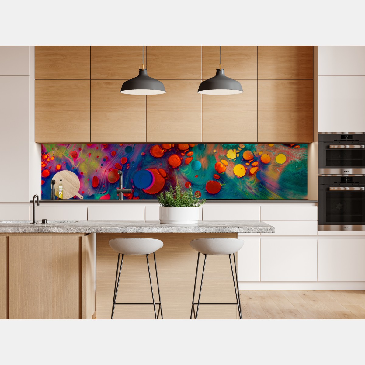 Naklejka repozycjonowalna żywe turkusowo-pomarańczowe marmurkowe dzieło – Wallissimo® Naklejka repozycjonowalna żywe turkusowo-pomarańczowe marmurkowe dzieło – Wallissimo®