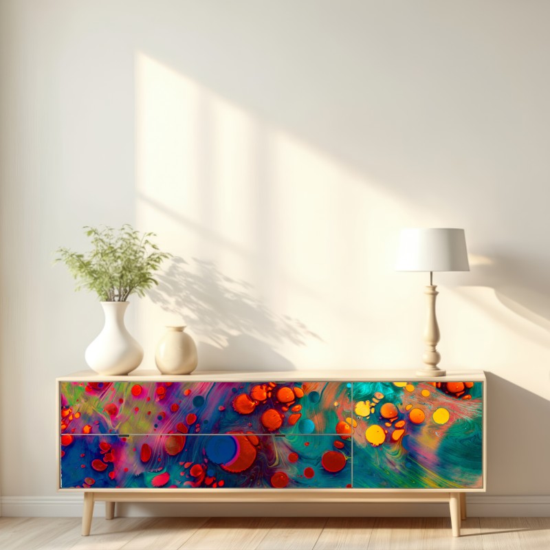 Naklejka repozycjonowalna żywe turkusowo-pomarańczowe marmurkowe dzieło – Wallissimo® Naklejka repozycjonowalna żywe turkusowo-pomarańczowe marmurkowe dzieło – Wallissimo®