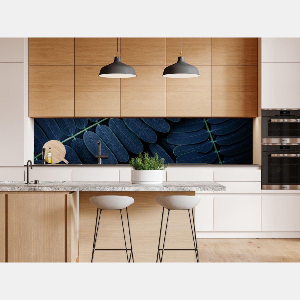 Naklejka repozycjonowalna niebieski wzór liści – Wallissimo® Naklejka repozycjonowalna niebieski wzór liści – Wallissimo®