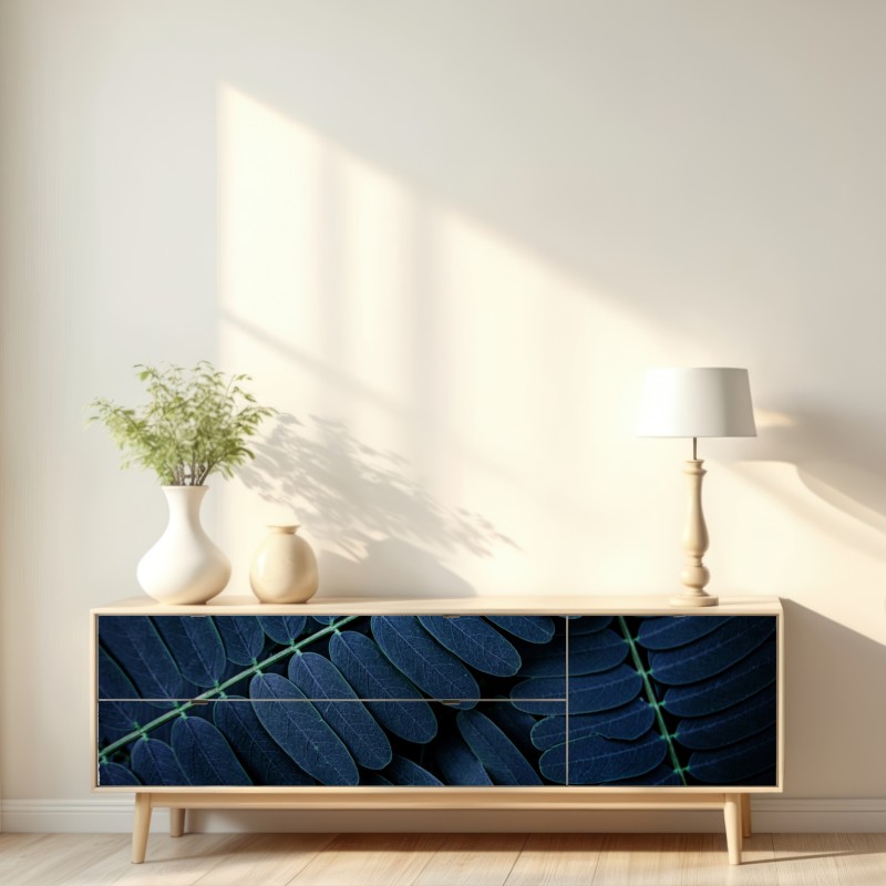 Naklejka repozycjonowalna niebieski wzór liści – Wallissimo® Naklejka repozycjonowalna niebieski wzór liści – Wallissimo®