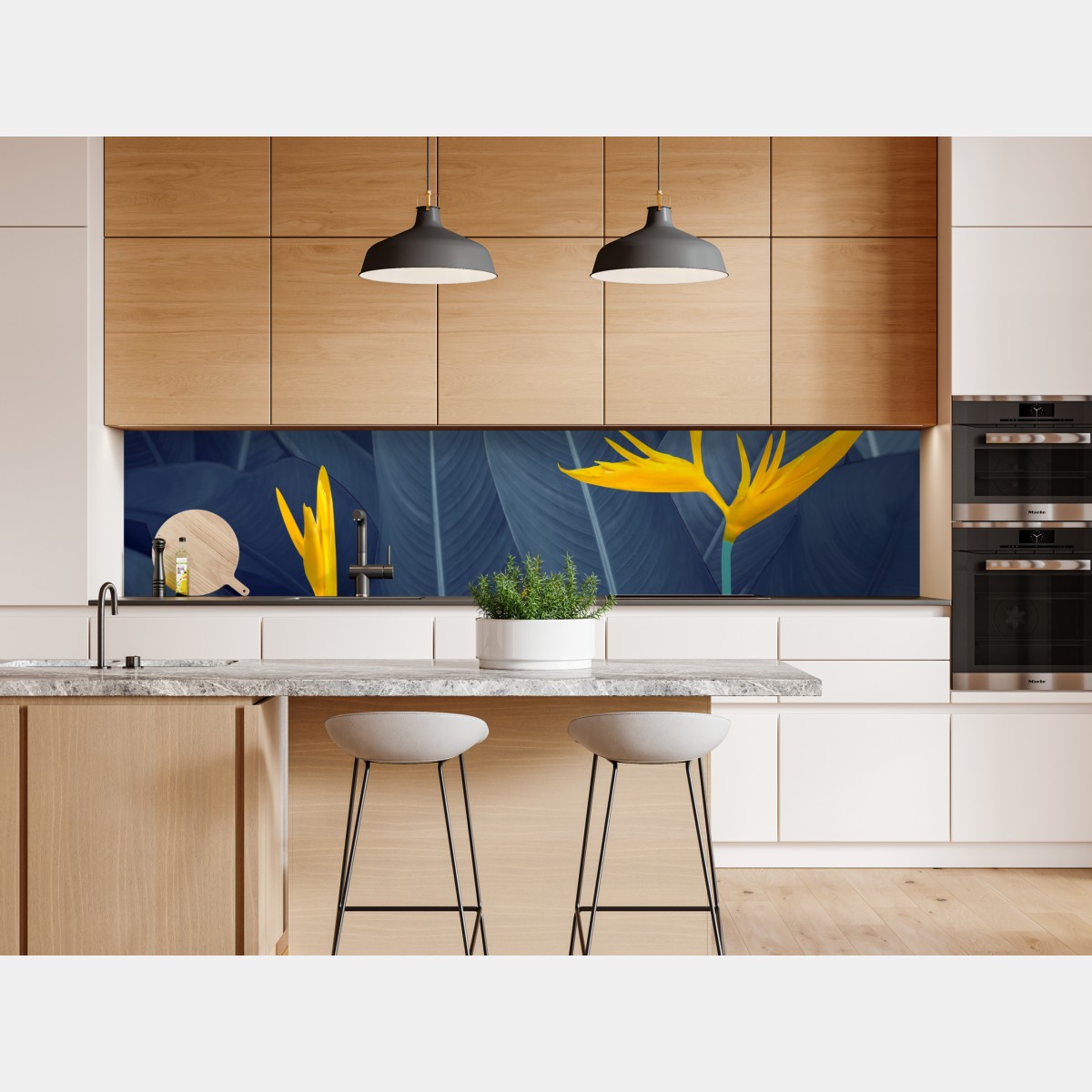 Naklejka repozycjonowalna żółta strelicja na niebieskich liściach – Wallissimo® Naklejka repozycjonowalna żółta strelicja na niebieskich liściach – Wallissimo®