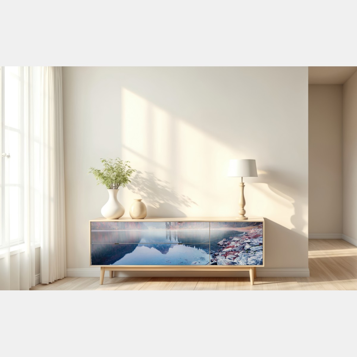 Naklejka repozycjonowalna mglisty jesienny poranek nad Obersee, Alpy Szwajcarskie – Wallissimo® Naklejka repozycjonowalna mglisty jesienny poranek nad Obersee, Alpy Szwajcarskie – Wallissimo®