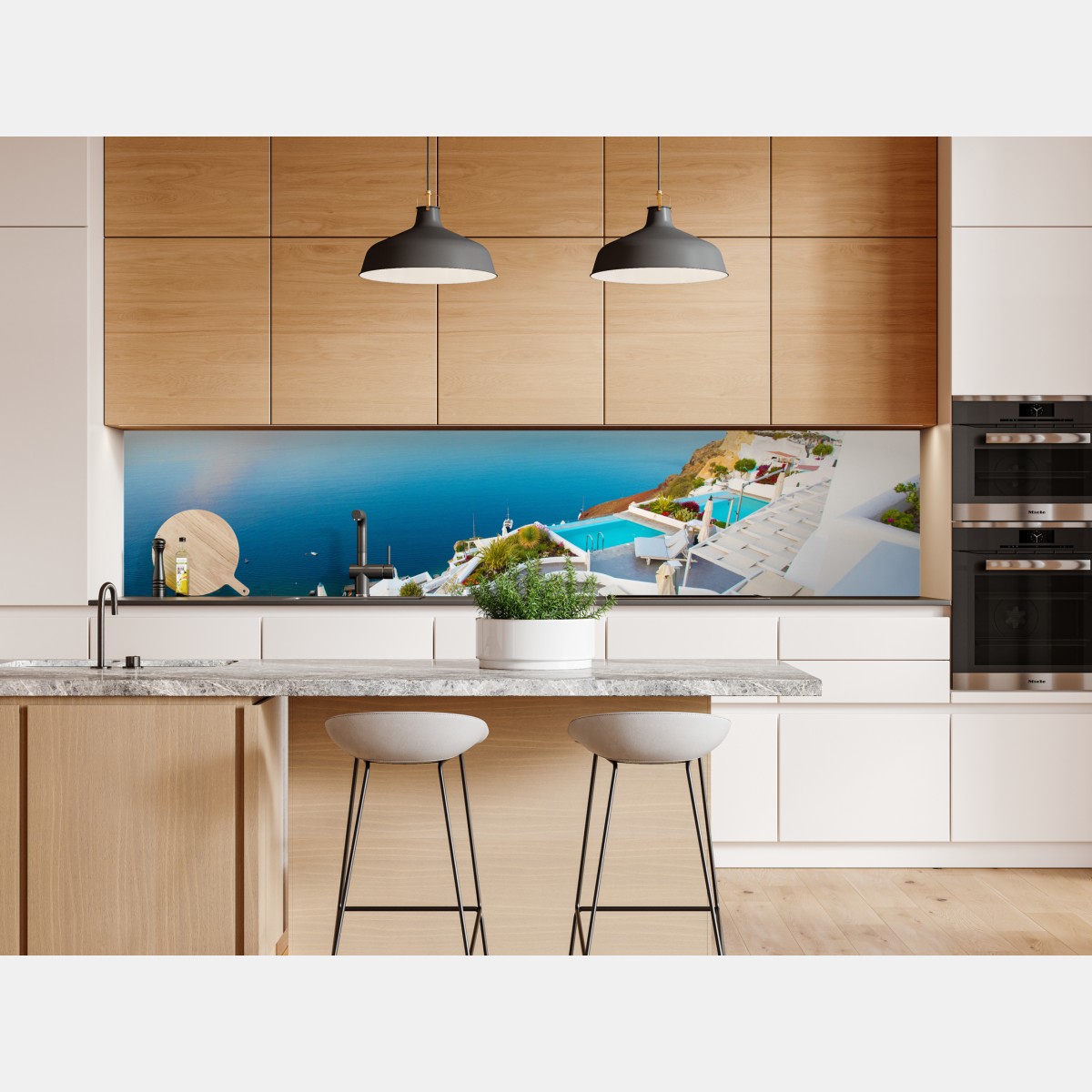 Naklejka repozycjonowalna Santorini widok na morze z tarasu – Wallissimo® Naklejka repozycjonowalna Santorini widok na morze z tarasu – Wallissimo®