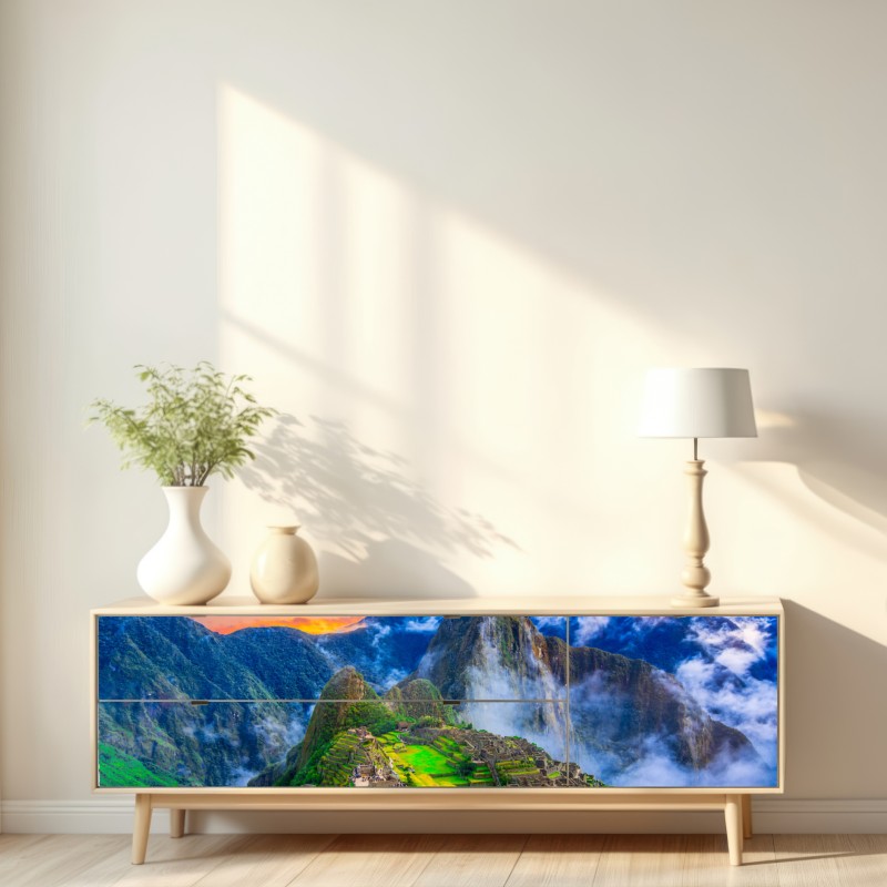 Naklejka repozycjonowalna zachód słońca nad Machu Picchu starożytna Inkaska cytadela – Wallissimo® Naklejka repozycjonowalna zachód słońca nad Machu Picchu starożytna Inkaska cytadela – Wallissimo®