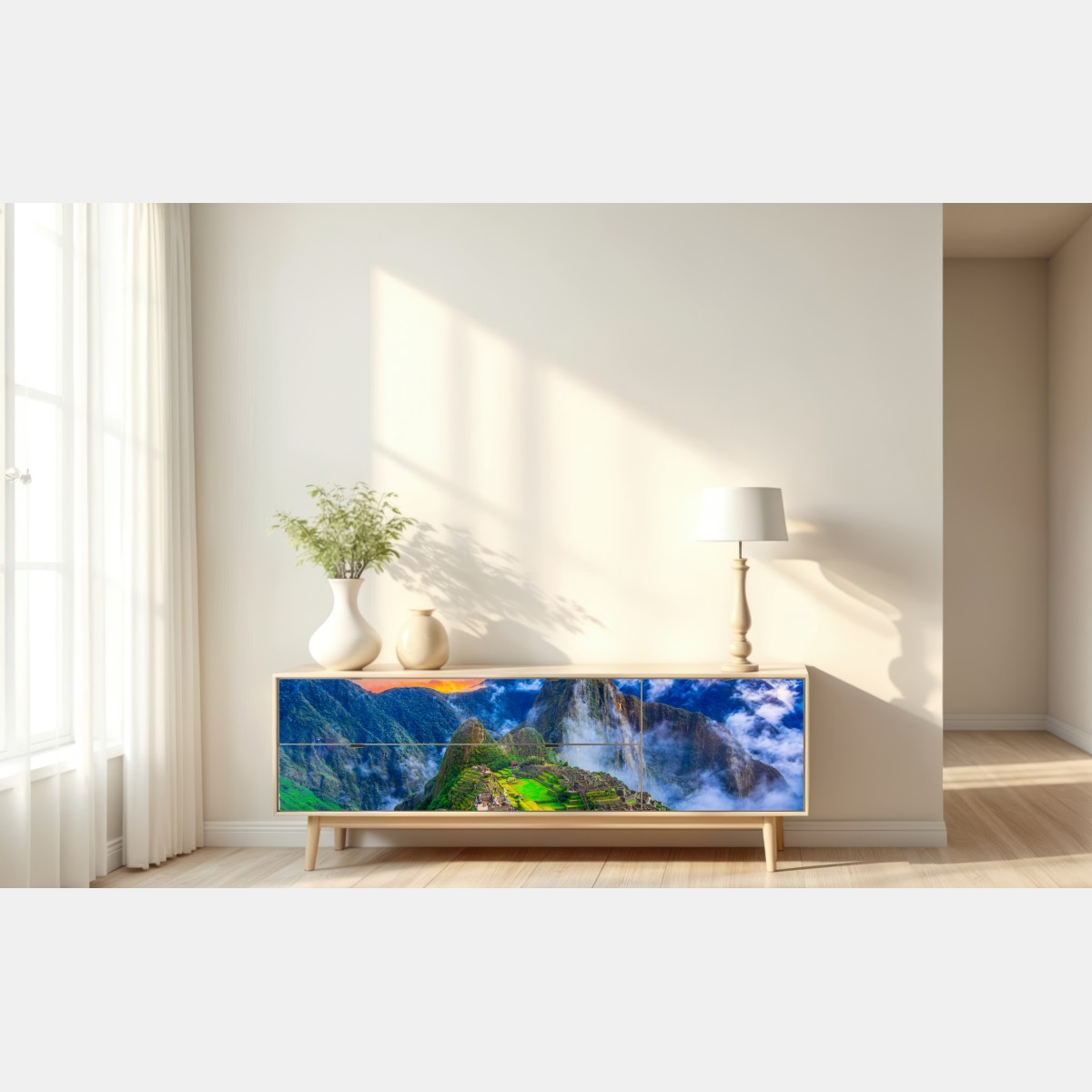 Naklejka repozycjonowalna zachód słońca nad Machu Picchu starożytna Inkaska cytadela – Wallissimo® Naklejka repozycjonowalna zachód słońca nad Machu Picchu starożytna Inkaska cytadela – Wallissimo®