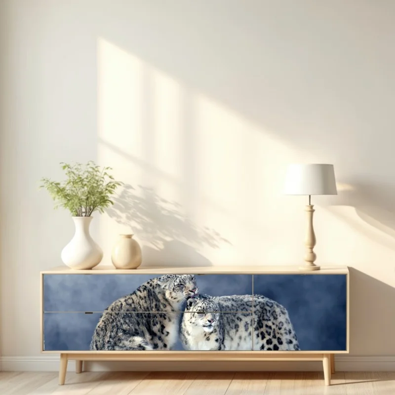 Naklejka repozycjonowalna majestatyczne pantery śnieżne w zimie – Wallissimo® Naklejka repozycjonowalna majestatyczne pantery śnieżne w zimie – Wallissimo®