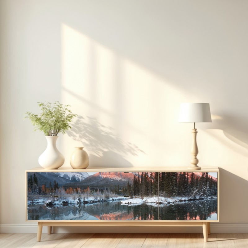 Naklejka repozycjonowalna górskie odbicie w porannym blasku – Wallissimo® Naklejka repozycjonowalna górskie odbicie w porannym blasku – Wallissimo®