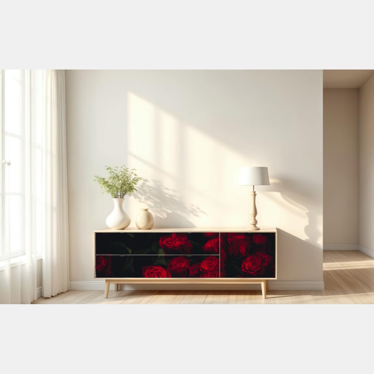 Naklejka repozycjonowalna bukiet czerwonych róż – Wallissimo® Naklejka repozycjonowalna bukiet czerwonych róż – Wallissimo®