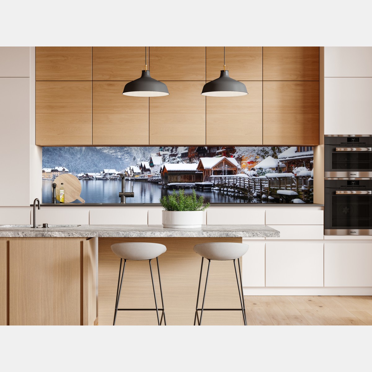 Naklejka repozycjonowalna śnieżna wieś Hallstatt nad jeziorem – Wallissimo® Naklejka repozycjonowalna śnieżna wieś Hallstatt nad jeziorem – Wallissimo®