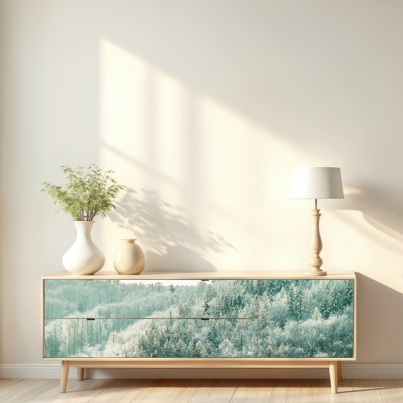 Naklejka repozycjonowalna mglisty szronowy las – Wallissimo® Naklejka repozycjonowalna mglisty szronowy las – Wallissimo®