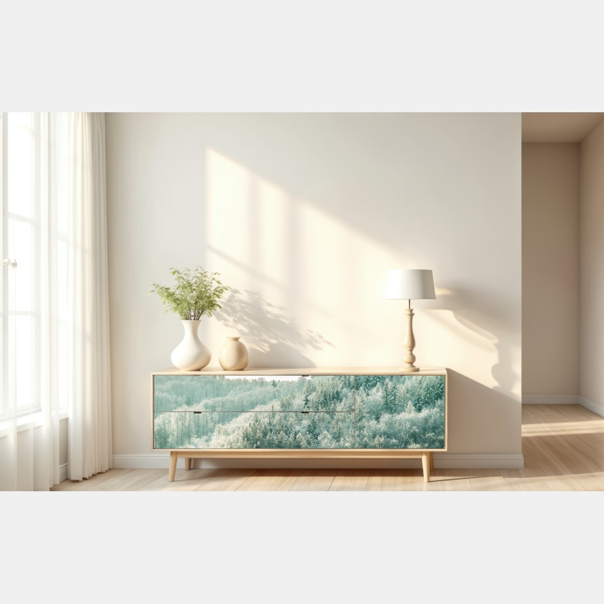 Naklejka repozycjonowalna mglisty szronowy las – Wallissimo® Naklejka repozycjonowalna mglisty szronowy las – Wallissimo®