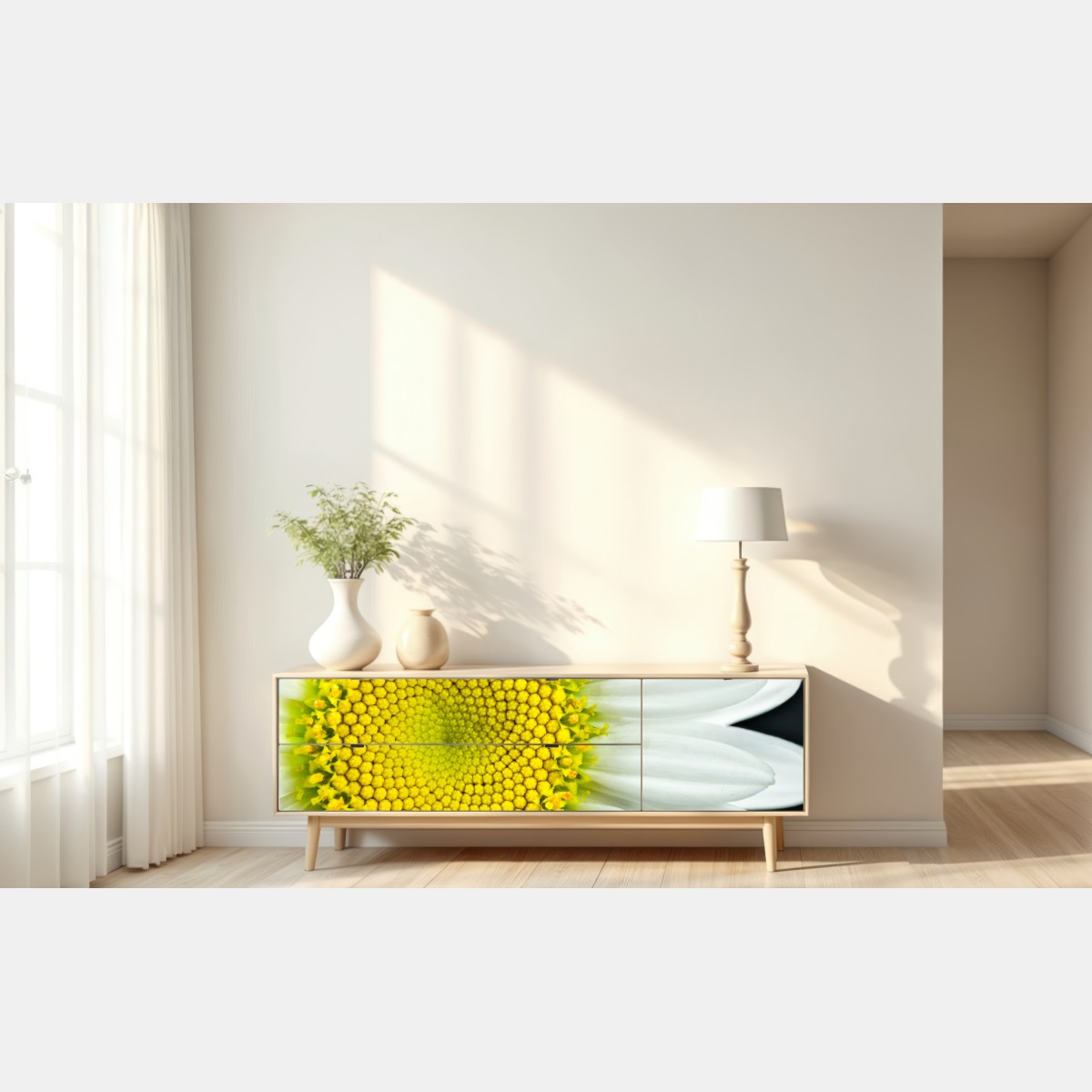 Naklejka repozycjonowalna makro stokrotki w spiralnym wzorze – Wallissimo® Naklejka repozycjonowalna makro stokrotki w spiralnym wzorze – Wallissimo®