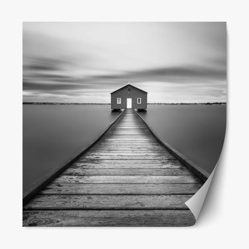 Naklejka repozycjonowalna jesienne przedpołudnie nad jeziorem z pomostem – Wallissimo®