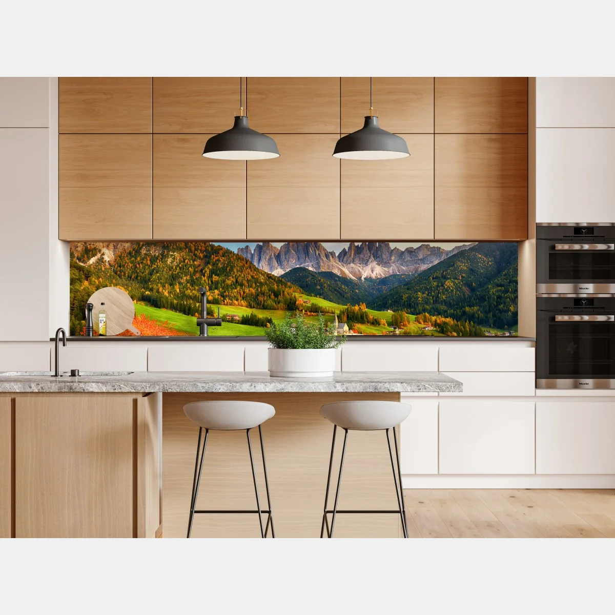 Naklejka repozycjonowalna jesienny zachód słońca nad Santa Maddalena, Dolomity – Wallissimo® Naklejka repozycjonowalna jesienny zachód słońca nad Santa Maddalena, Dolomity – Wallissimo®