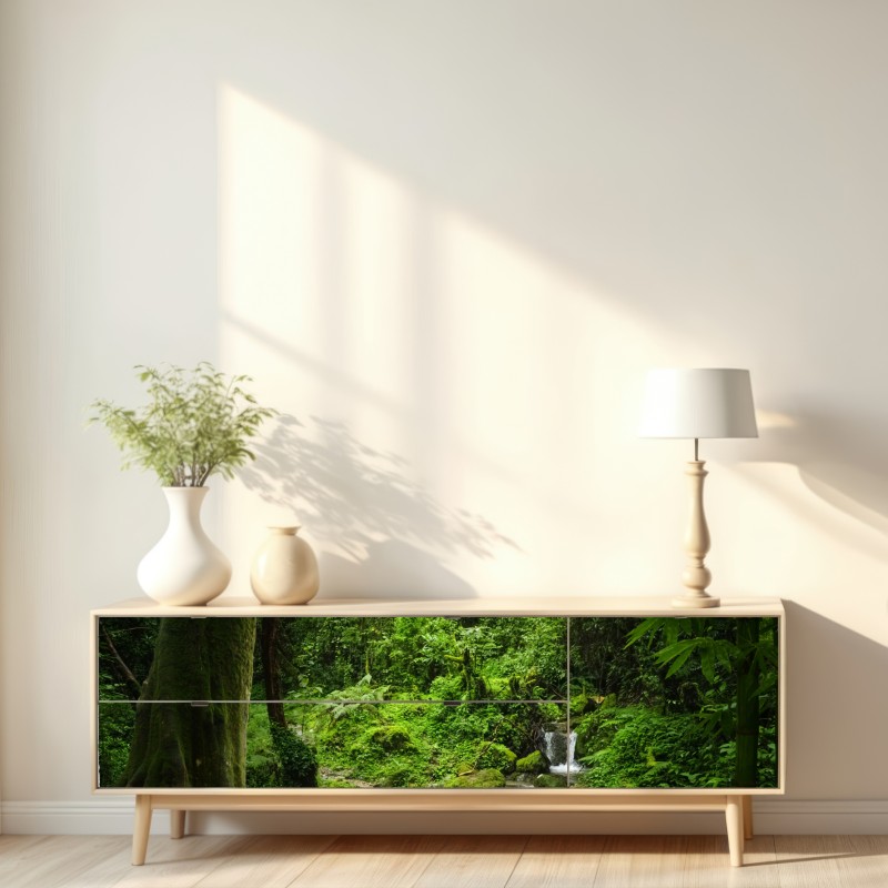 Naklejka repozycjonowalna bujny zielony leśny wodospad – Wallissimo® Naklejka repozycjonowalna bujny zielony leśny wodospad – Wallissimo®