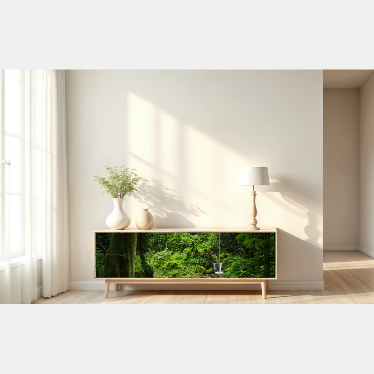 Naklejka repozycjonowalna bujny zielony leśny wodospad – Wallissimo® Naklejka repozycjonowalna bujny zielony leśny wodospad – Wallissimo®