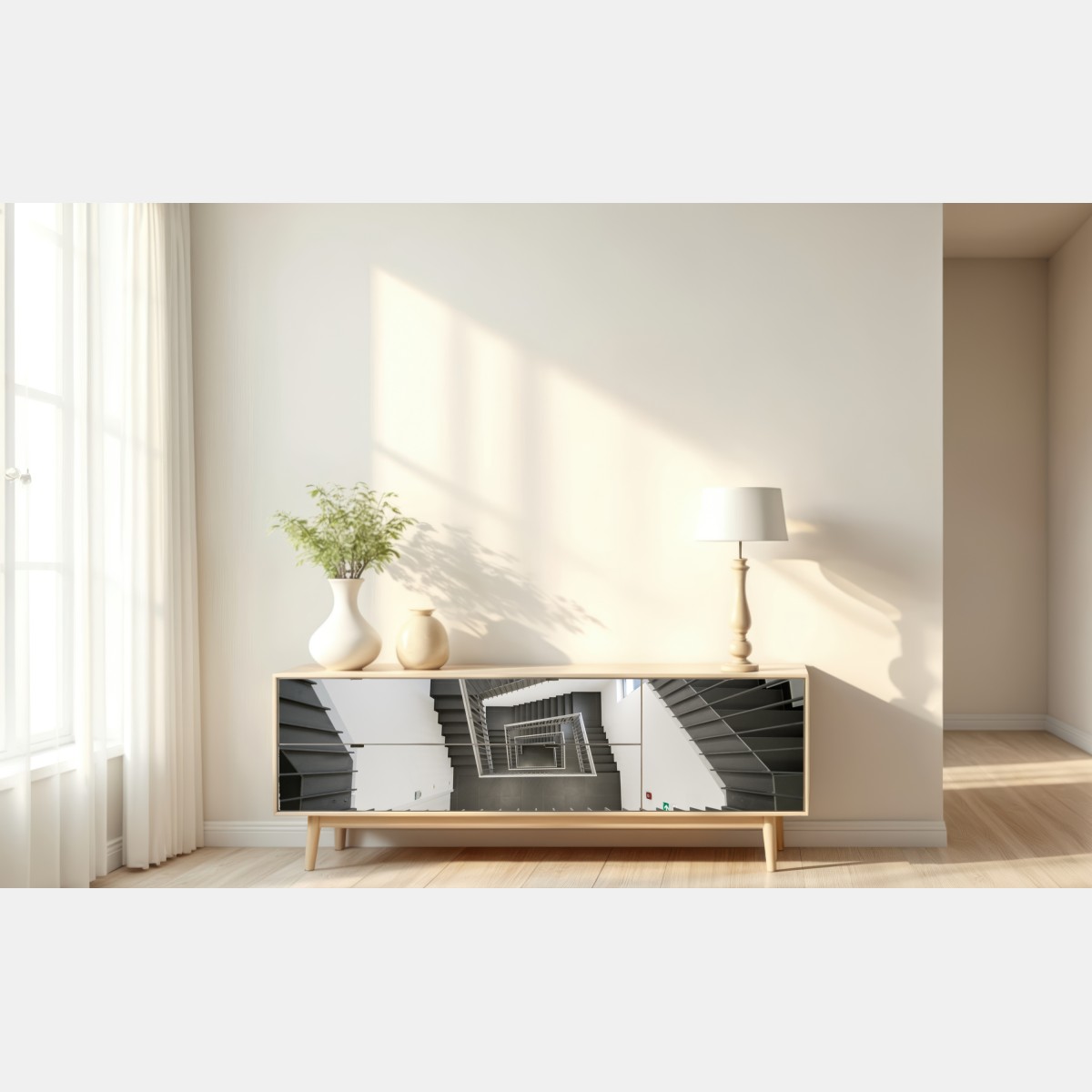 Naklejka repozycjonowalna geometryczna klatka schodowa w perspektywie – Wallissimo® Naklejka repozycjonowalna geometryczna klatka schodowa w perspektywie – Wallissimo®