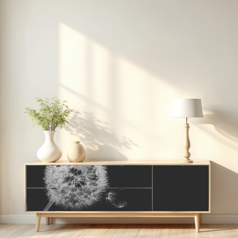 Naklejka repozycjonowalna delikatny dmuchawiec w monochromie – Wallissimo® Naklejka repozycjonowalna delikatny dmuchawiec w monochromie – Wallissimo®