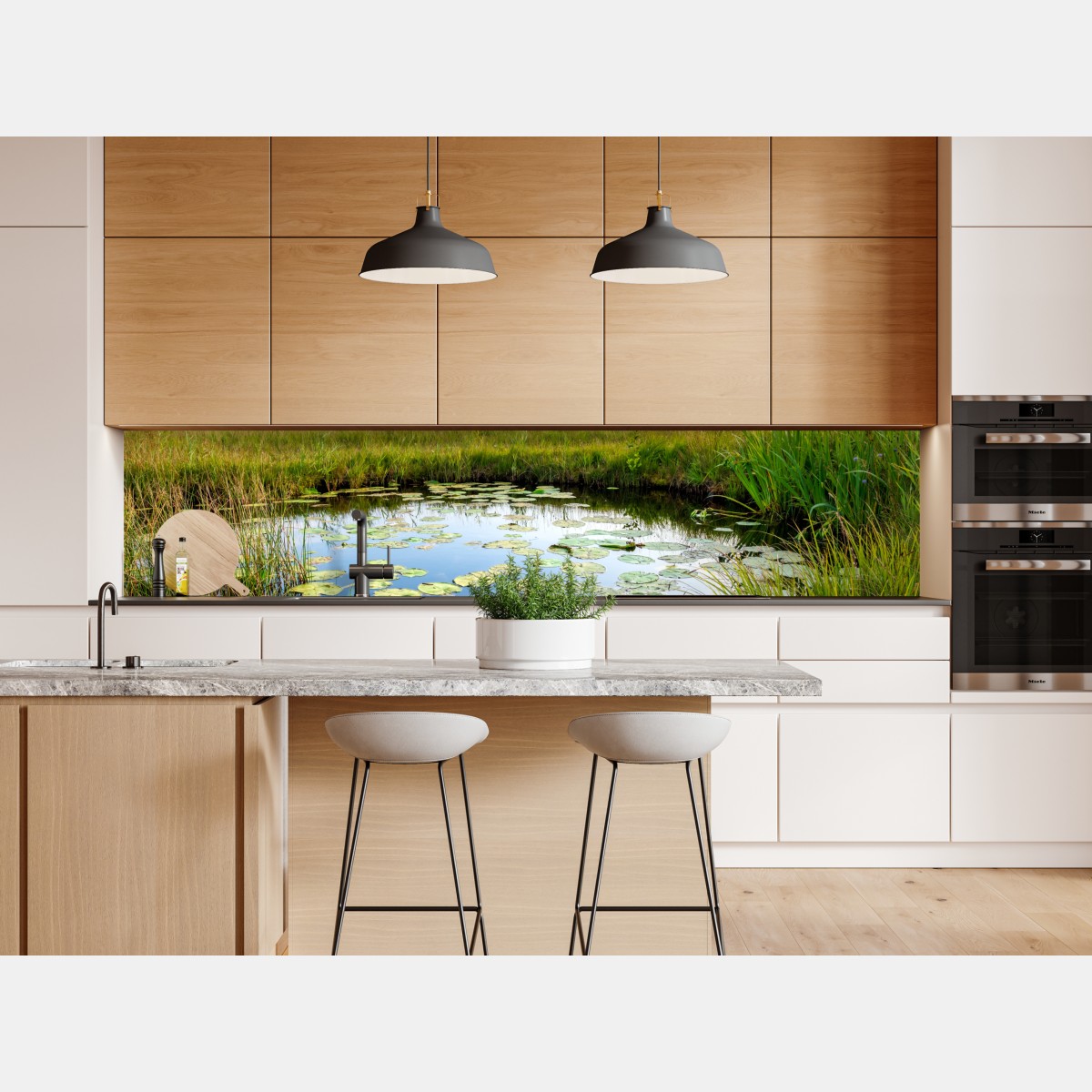 Naklejka repozycjonowalna spokojny staw z grążelami na łące – Wallissimo® Naklejka repozycjonowalna spokojny staw z grążelami na łące – Wallissimo®