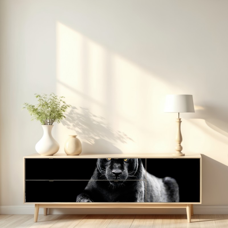 Naklejka repozycjonowalna portret czarnej pantery na czarnym tle – Wallissimo® Naklejka repozycjonowalna portret czarnej pantery na czarnym tle – Wallissimo®