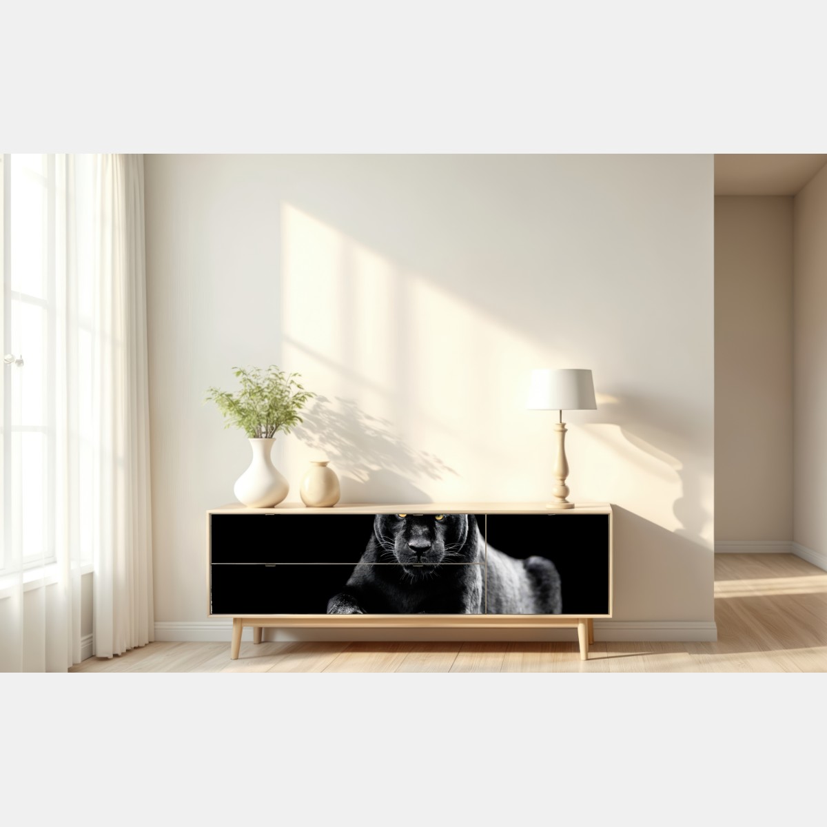 Naklejka repozycjonowalna portret czarnej pantery na czarnym tle – Wallissimo® Naklejka repozycjonowalna portret czarnej pantery na czarnym tle – Wallissimo®