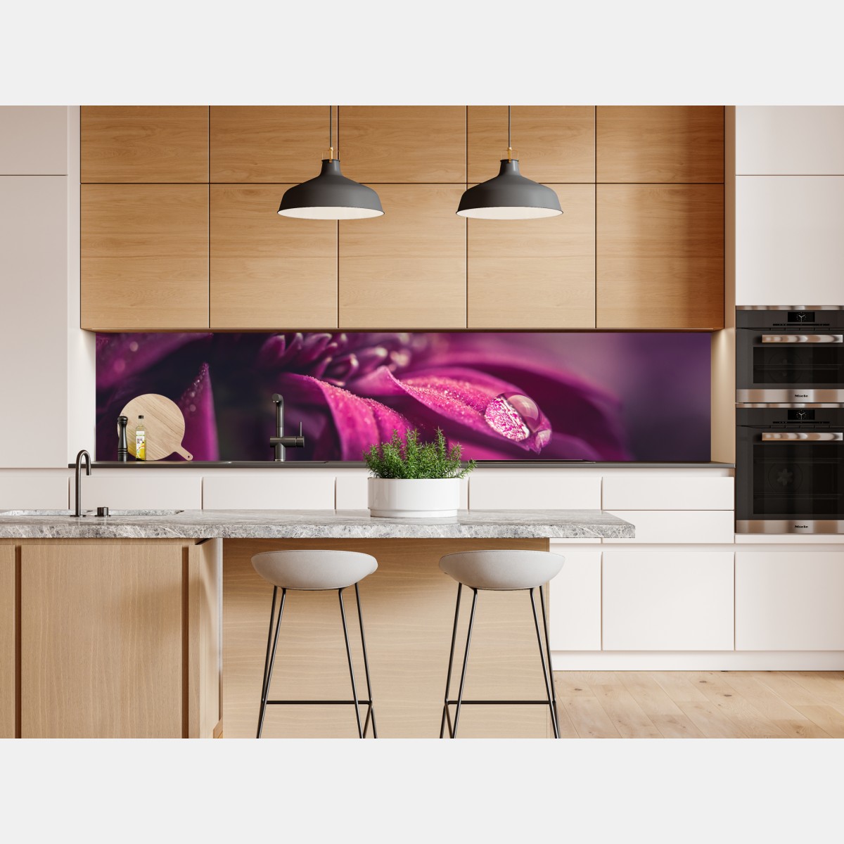 Naklejka repozycjonowalna fioletowy makro kwiat z kroplą rosy – Wallissimo® Naklejka repozycjonowalna fioletowy makro kwiat z kroplą rosy – Wallissimo®