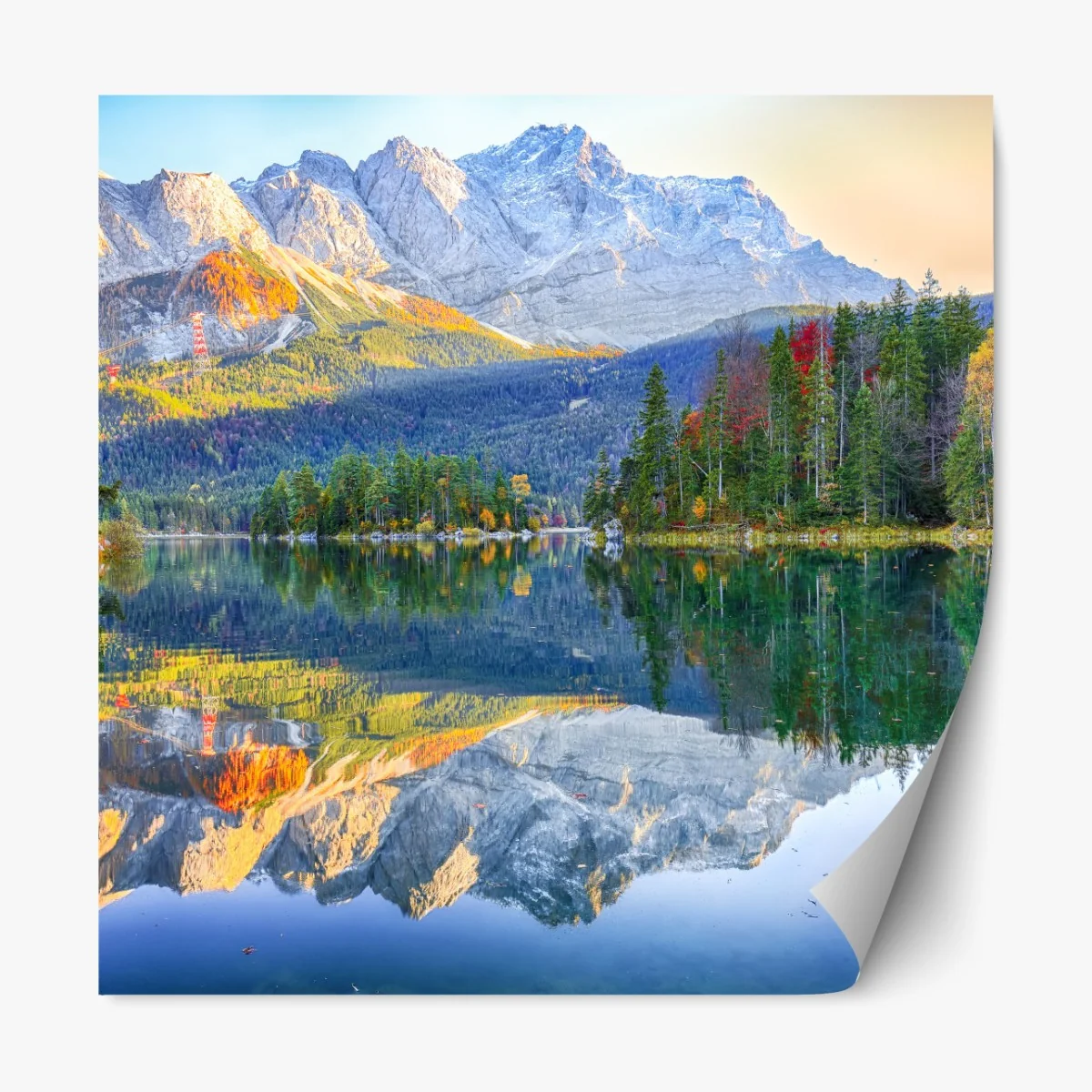 Naklejka repozycjonowalna jesienne odbicie na Eibsee przy Zugspitze – Wallissimo® Naklejka repozycjonowalna jesienne odbicie na Eibsee przy Zugspitze – Wallissimo®