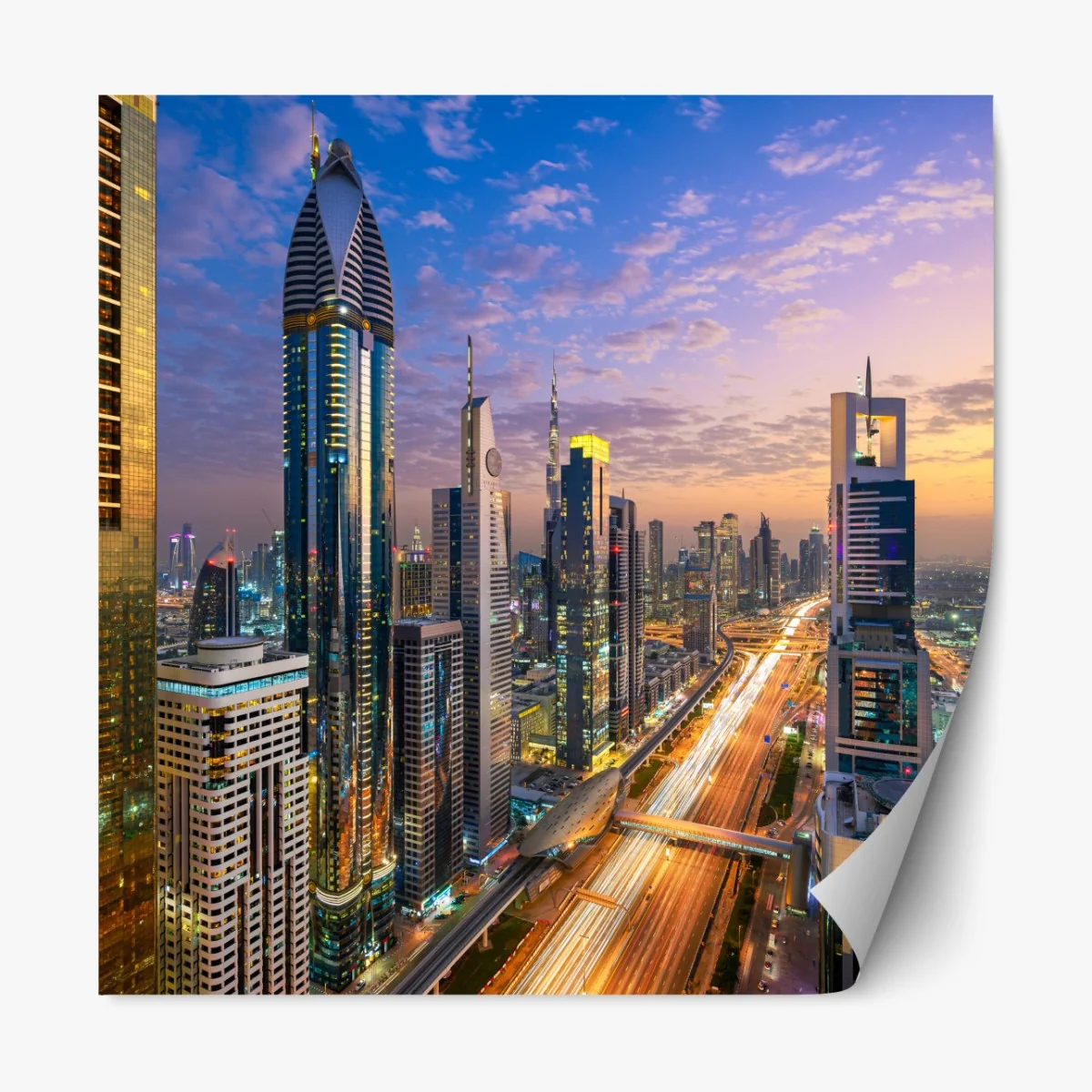 Naklejka repozycjonowalna panorama Dubaju o zmierzchu – Wallissimo® Naklejka repozycjonowalna panorama Dubaju o zmierzchu – Wallissimo®