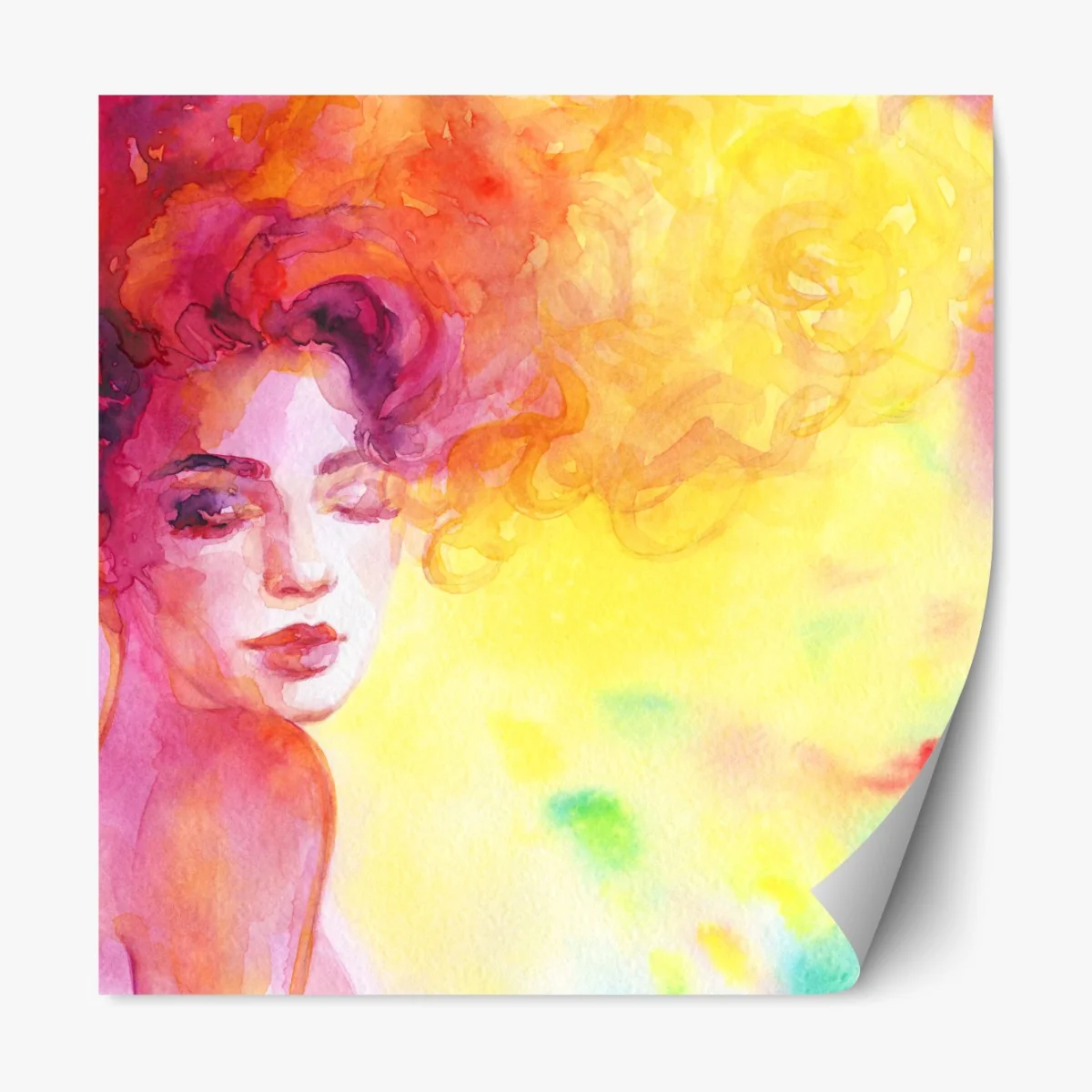 Naklejka repozycjonowalna promienny akwarelowy portret kobiety – Wallissimo® Naklejka repozycjonowalna promienny akwarelowy portret kobiety – Wallissimo®