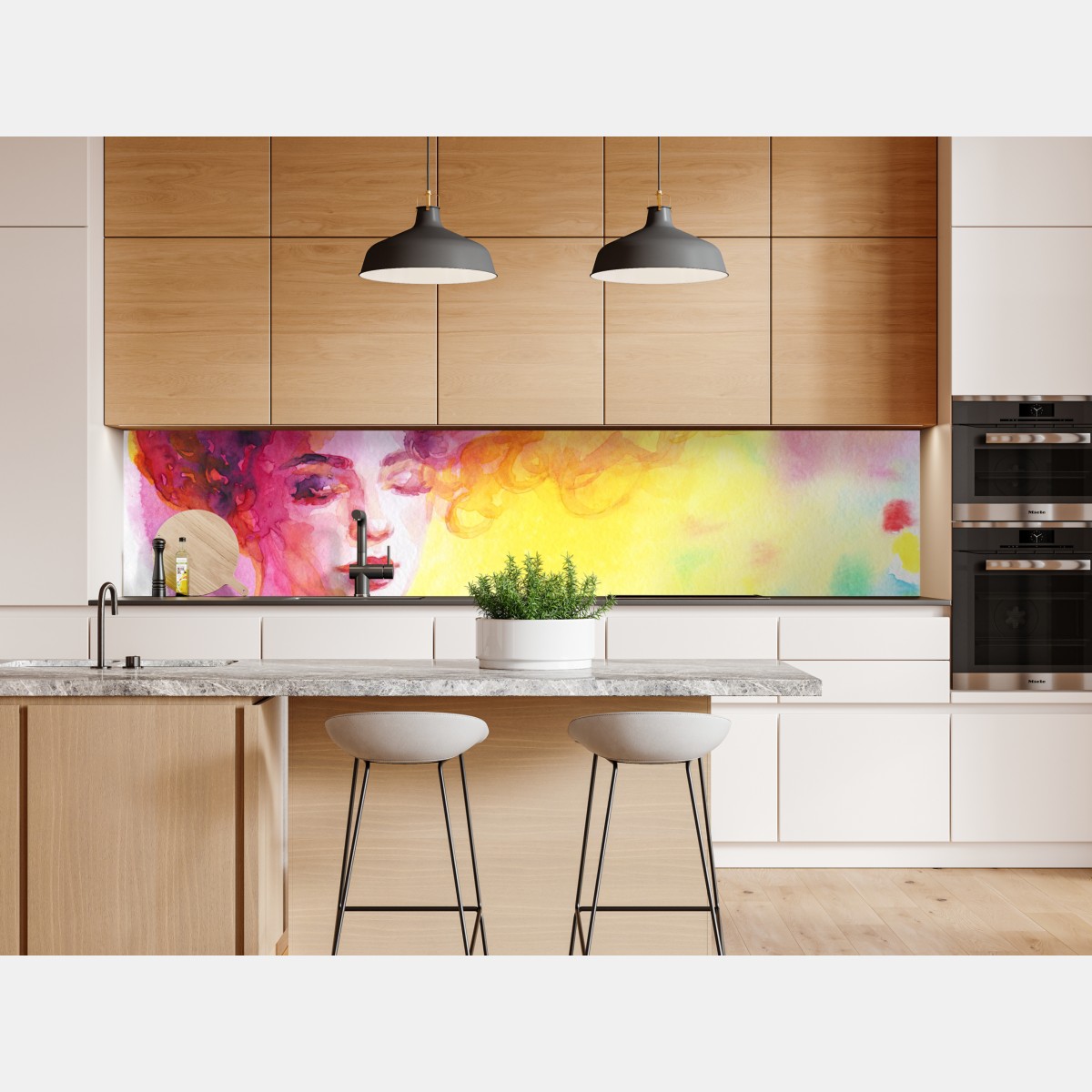 Naklejka repozycjonowalna promienny akwarelowy portret kobiety – Wallissimo® Naklejka repozycjonowalna promienny akwarelowy portret kobiety – Wallissimo®