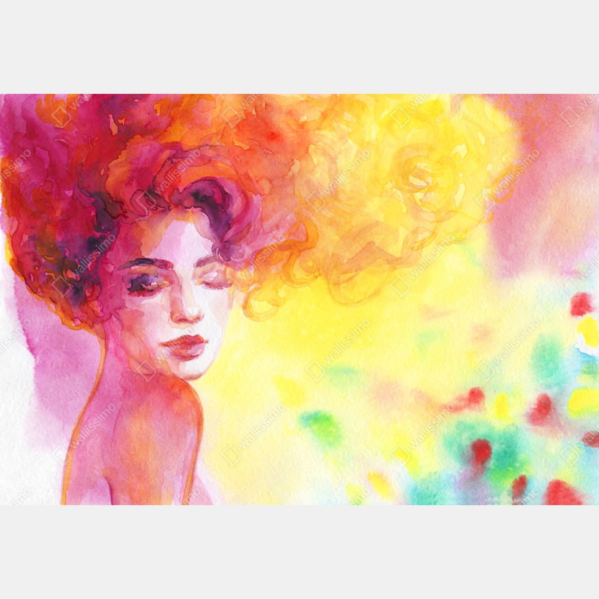 Naklejka repozycjonowalna promienny akwarelowy portret kobiety – Wallissimo® Naklejka repozycjonowalna promienny akwarelowy portret kobiety – Wallissimo®